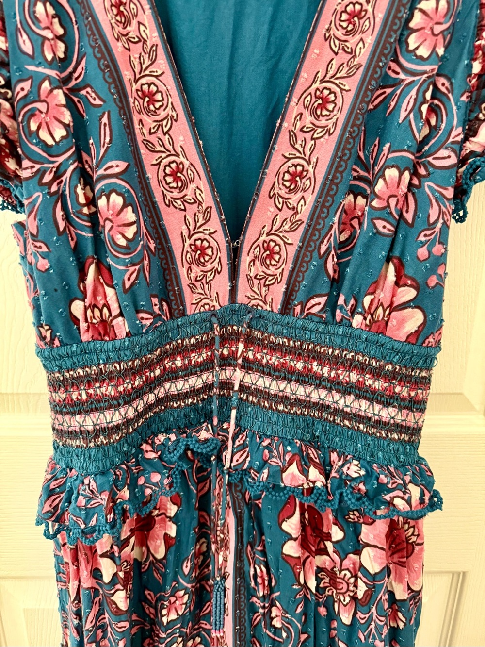 Farm Rio Floral Print Pink and Blue Long Maxi Dress Size Large - Picture 4 of 11
